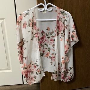 White & Pink Floral Sheer Kimono - Small